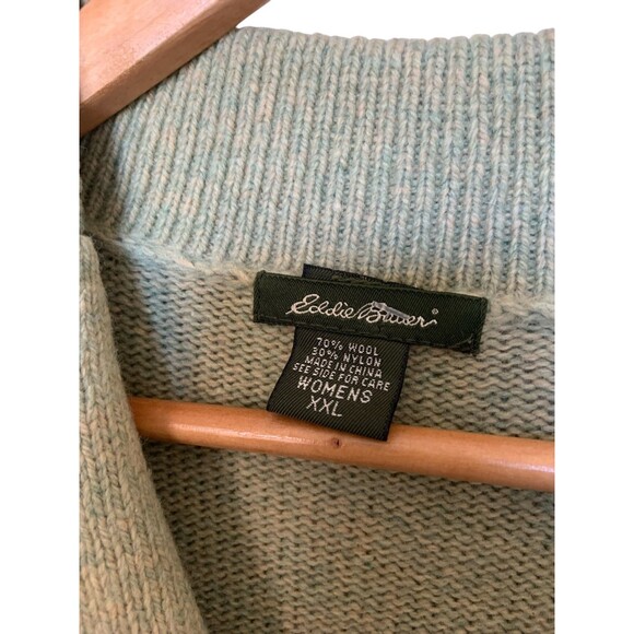 Eddie Bauer Woman's XXL Green Wool Blend Button Down Collared Sweater Cardigan - Picture 4 of 13